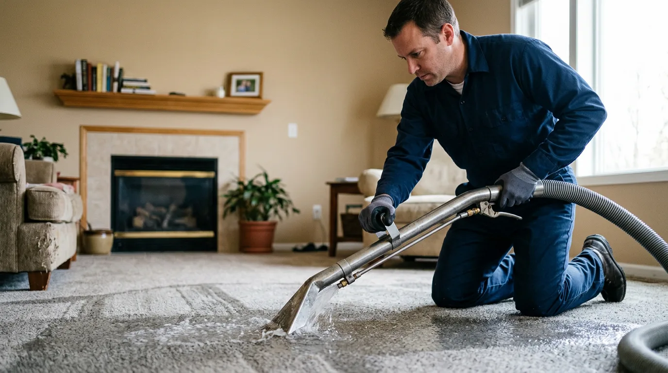 Water damage restoration technician working near East Providence, RI